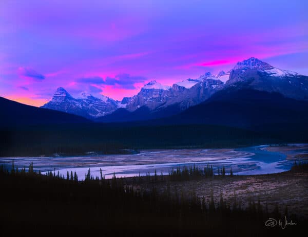 Landscape photography Banff NP Canada pink sky river water wall art