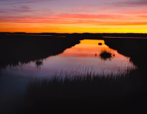 Nature photography Chincoteague Sunset sun swamp water reflection landscape photography
