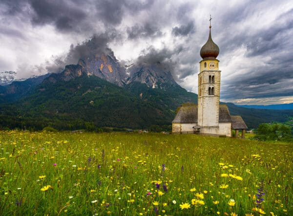 Dolomities - Alpine di Siusi Church HorizTowerDolomites GD Whalen Photography