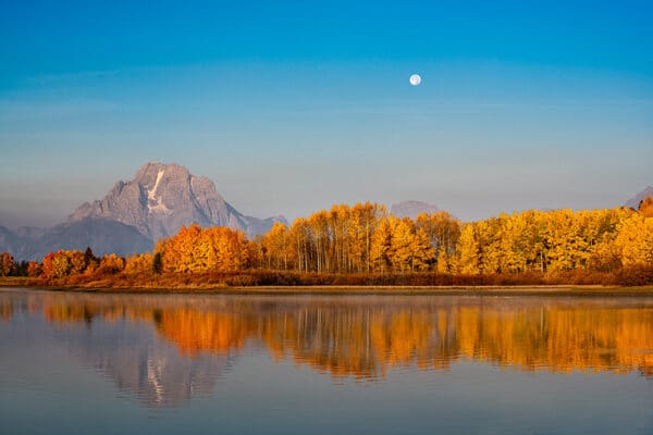 Nature photography moon mountains landscape photography aspens fall Oxbow Bend Grand Teton NP