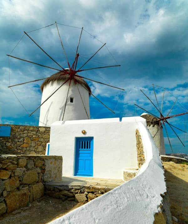 Nature photography blue door windmill Mykonos Greece door photography